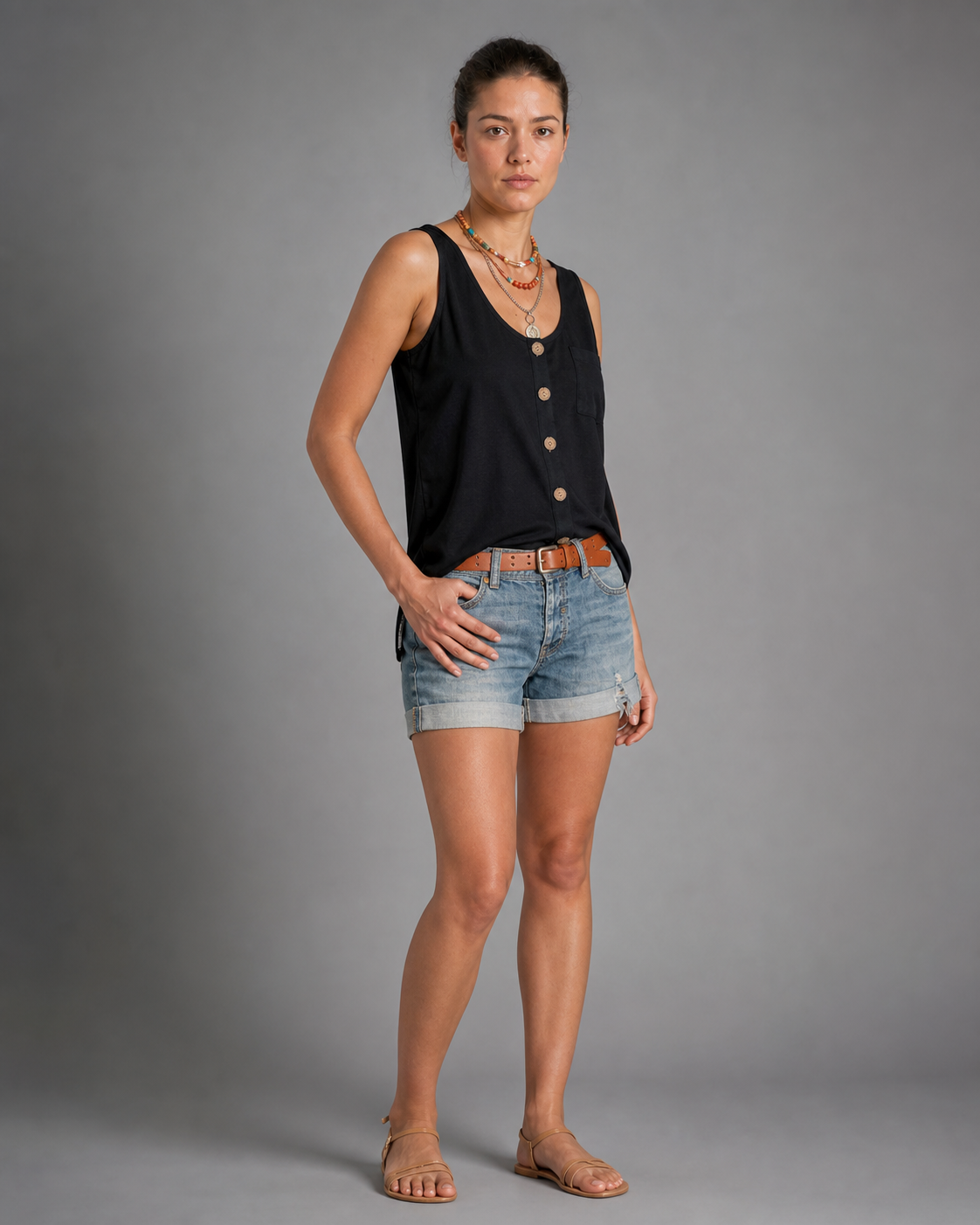 Gwen Scoop-Neck Tank | Women's Casual Sleeveless Top — Black — threequarter