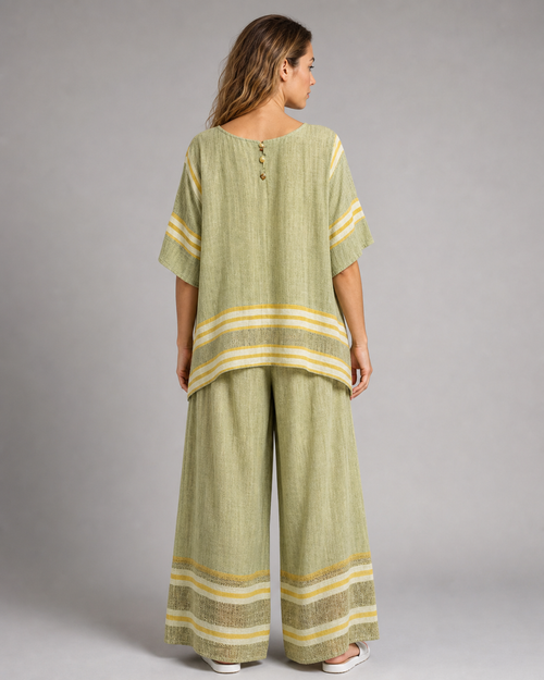 Abbey Striped Co-Ord | Women's Two-Piece Wide-Leg Set — Green — back