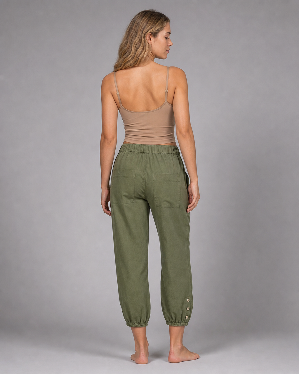 Lena High-Waist Straight Pants | Women's Relaxed Trousers — Army Green — back