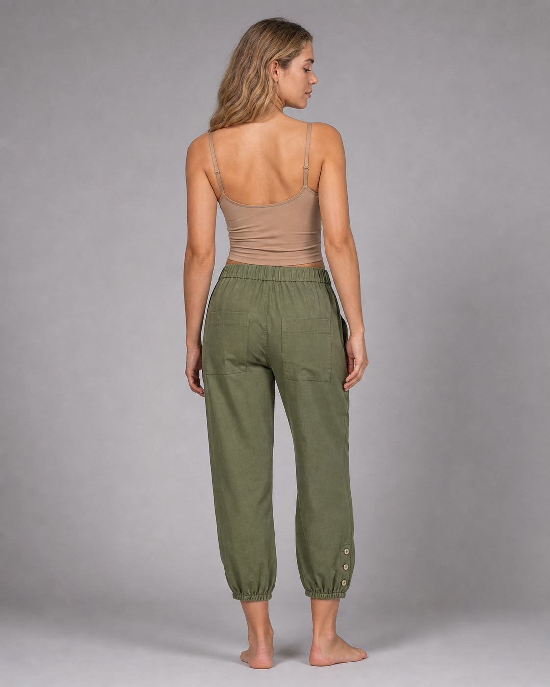 Lena High-Waist Straight Pants | Women's Relaxed Trousers — Army Green — back