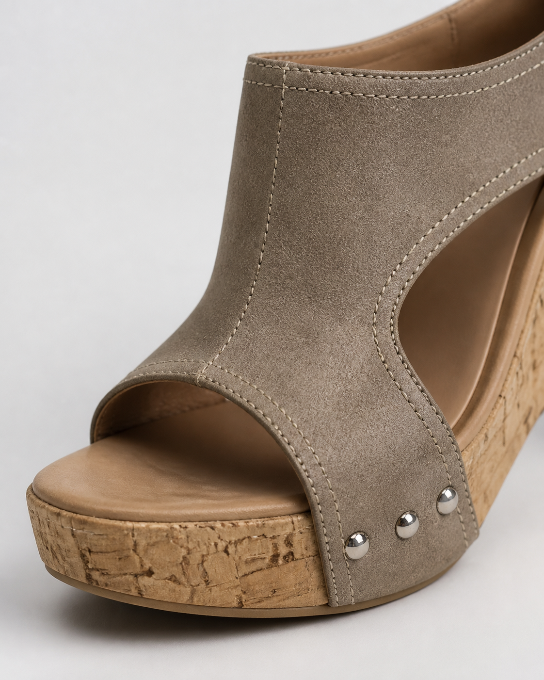 Sasha Cut-Out Wedge Slides | Women's Cork Platform Sandals — Beige — macro