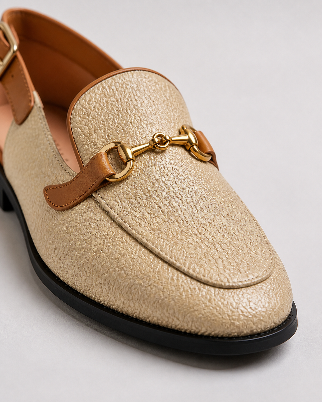 Goldie Chain-Detail Flat Sandals | Women's Slingback Summer Sandals — Bronze — macro
