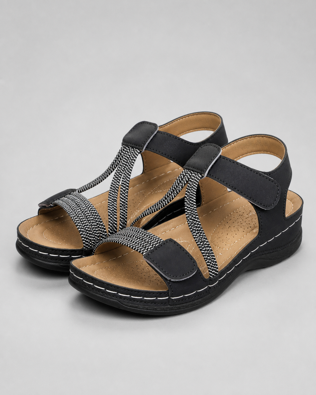 Felice Adjustable-Strap Sandals | Women's Cushioned Comfort Sandals — Black — hero