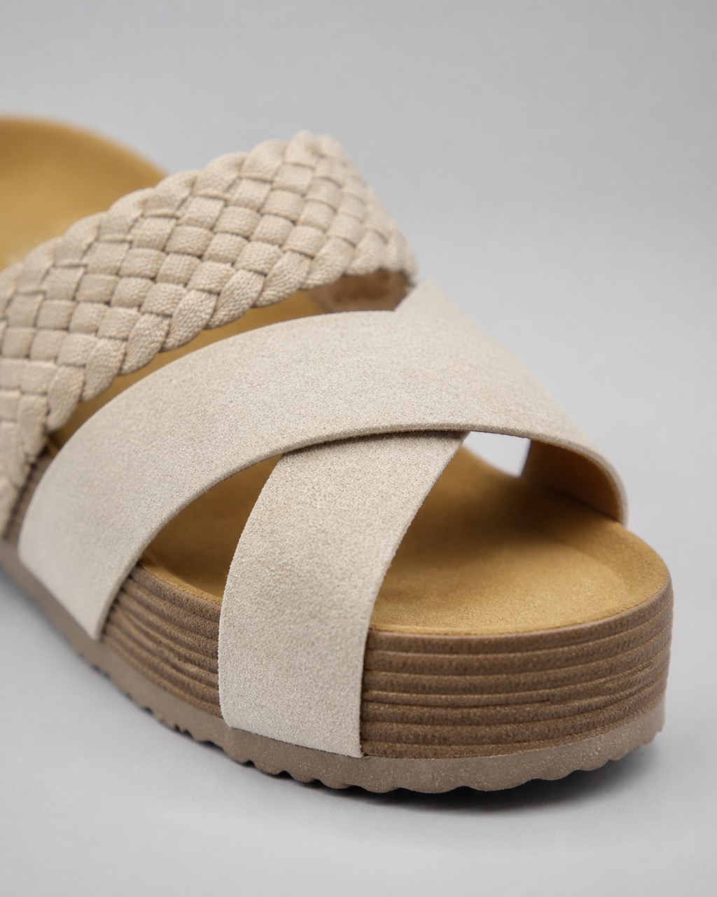 Darcey Woven Cross-Strap Sandals | Women's Cushioned Wedge Sandals — White — macro