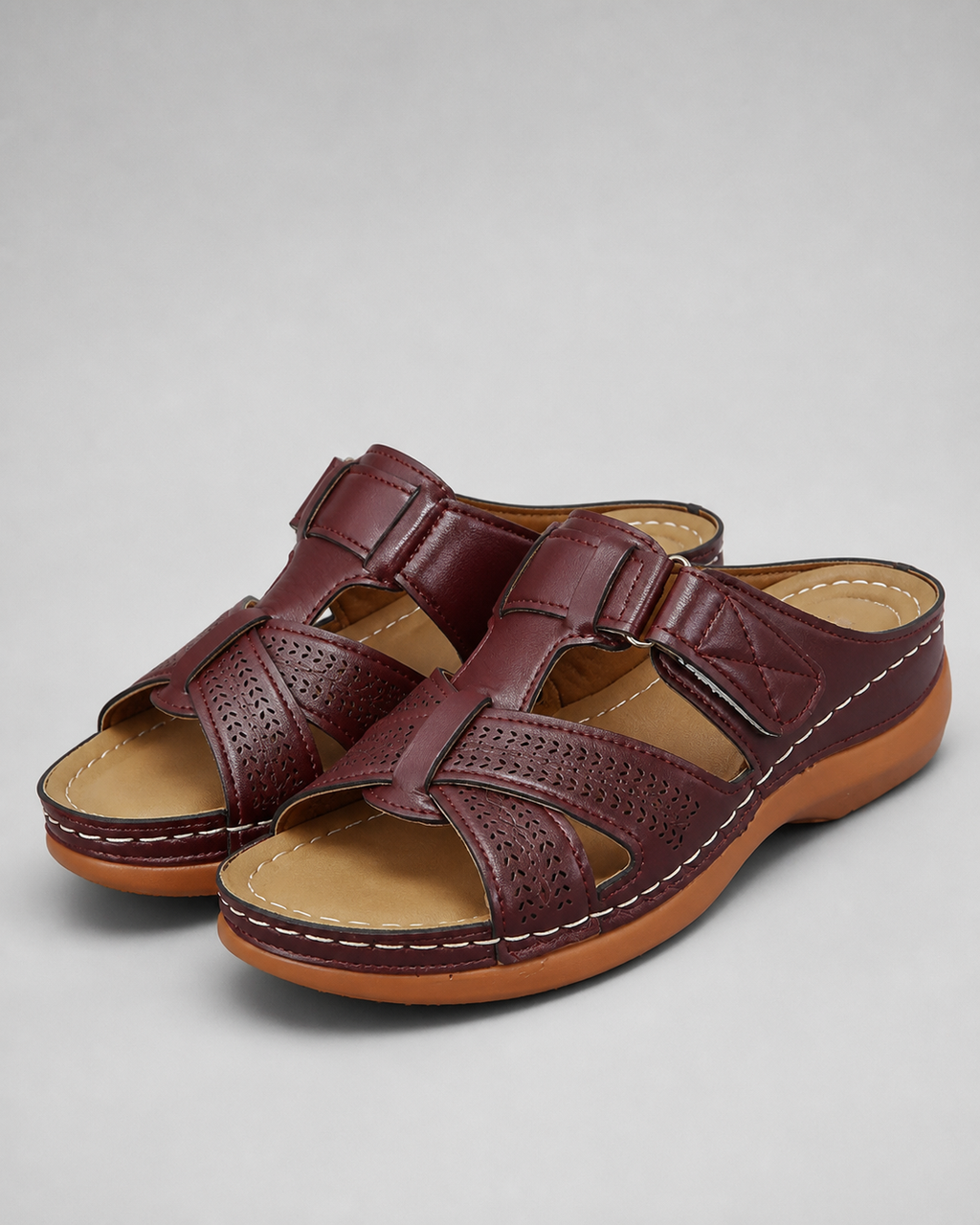 Aria Woven Wedge Sandals | Women's Cushioned Toe-Loop Sandals — Wine Red — hero