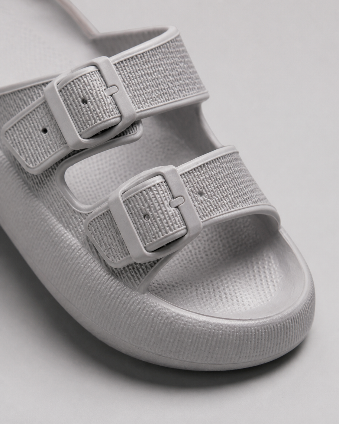 Calista Double-Strap Footbed Sandals | Women's Slip-On Sandals — Gray — macro