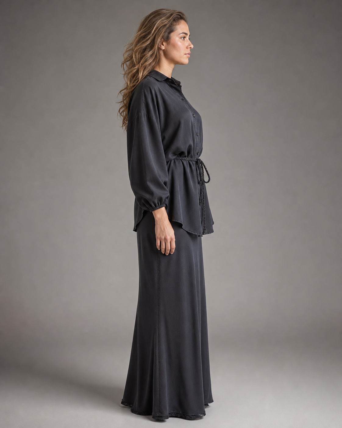 Lisa Shirt & Skirt Set | Women's Two-Piece Drawstring Co-Ord — Black — side