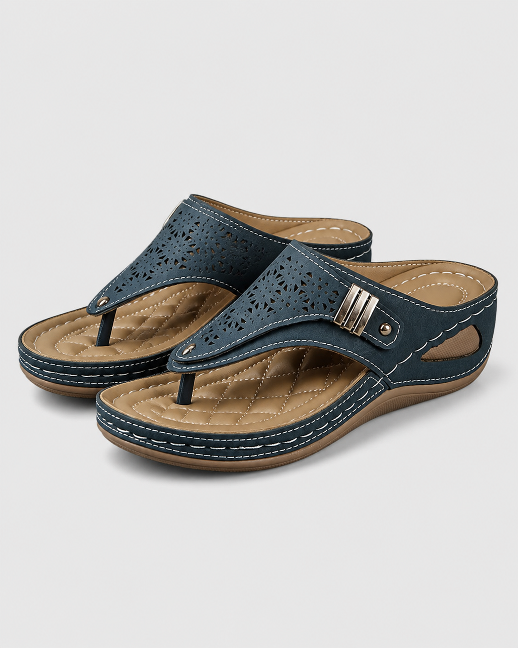 Xaria Beaded Wedge Sandals | Women's Toe-Post Platform Sandals — Navy blue — hero