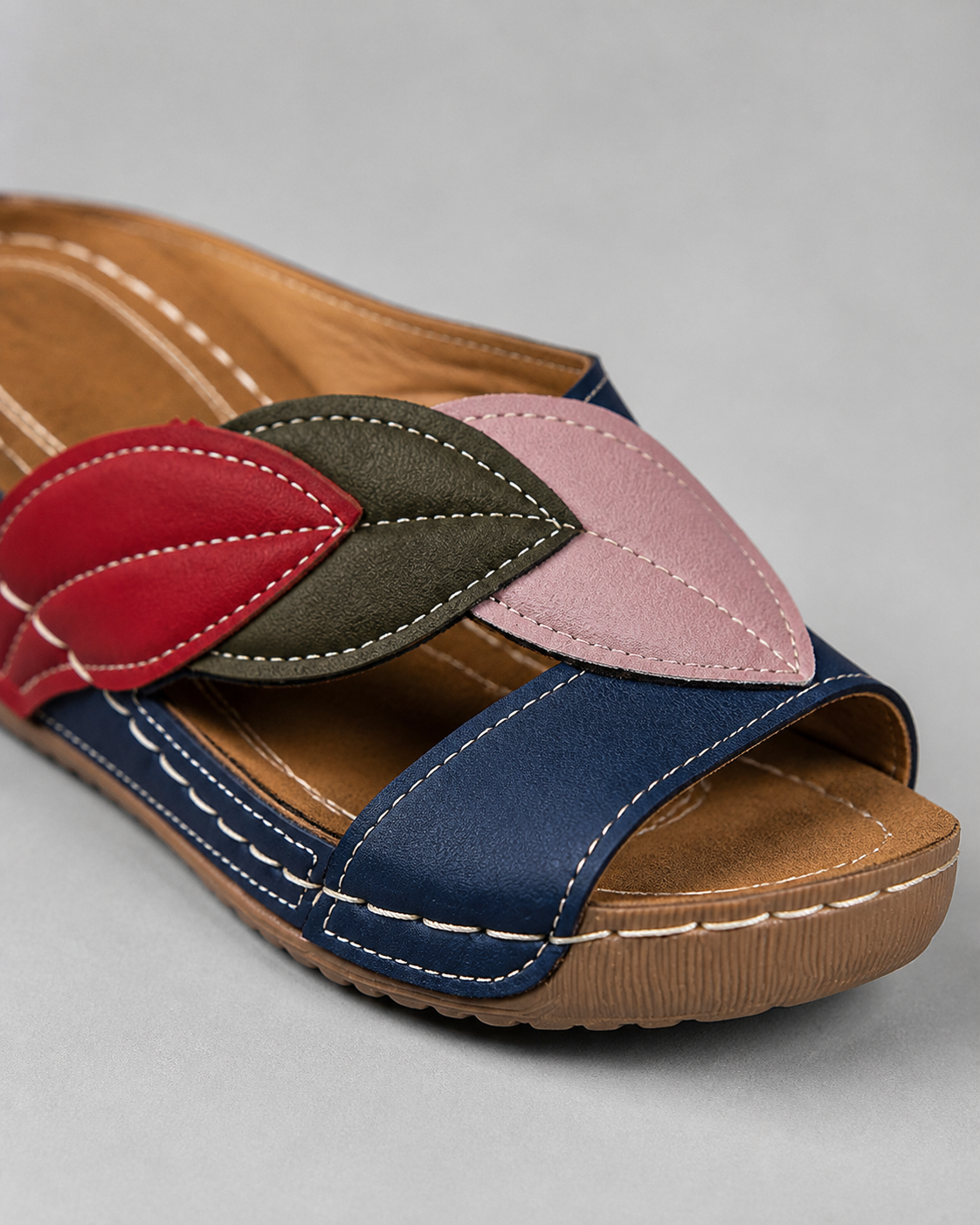 Petra Patchwork Wedge Sandals | Women's Slip-On Comfort Sandals — Blue — macro