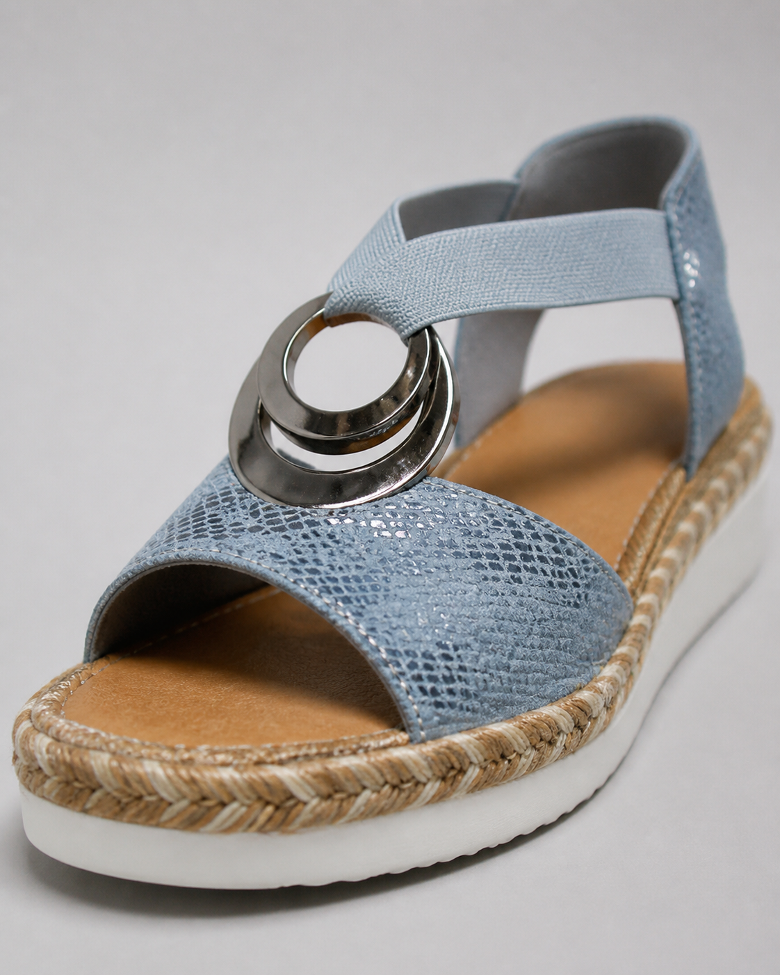 Malorie T-Strap Wedge Sandals | Women's Cushioned Espadrille Sandals — Blue — macro