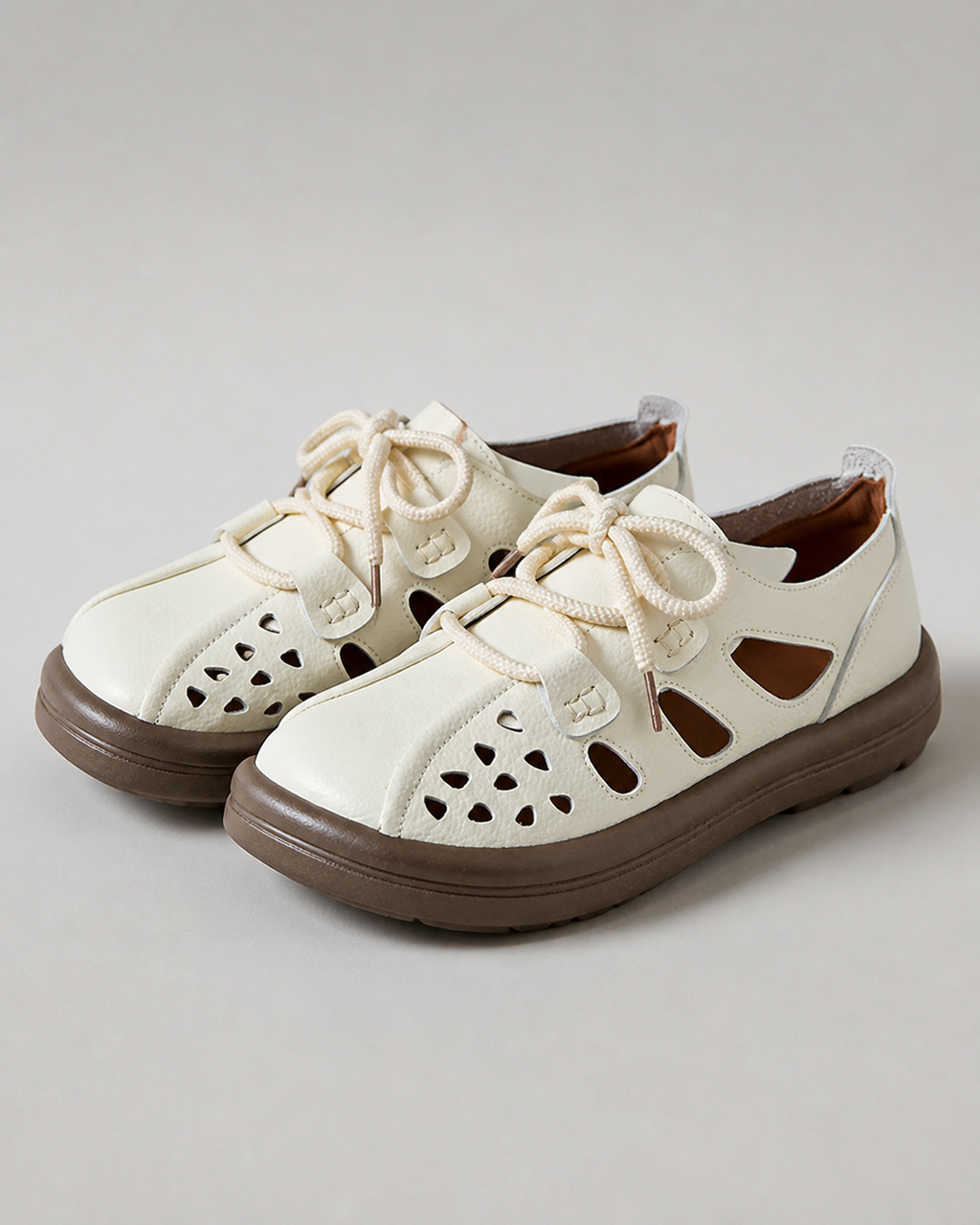 Harbor Perforated Lace-Up Flats | Women's Cut-Out Summer Flats — Beige — hero