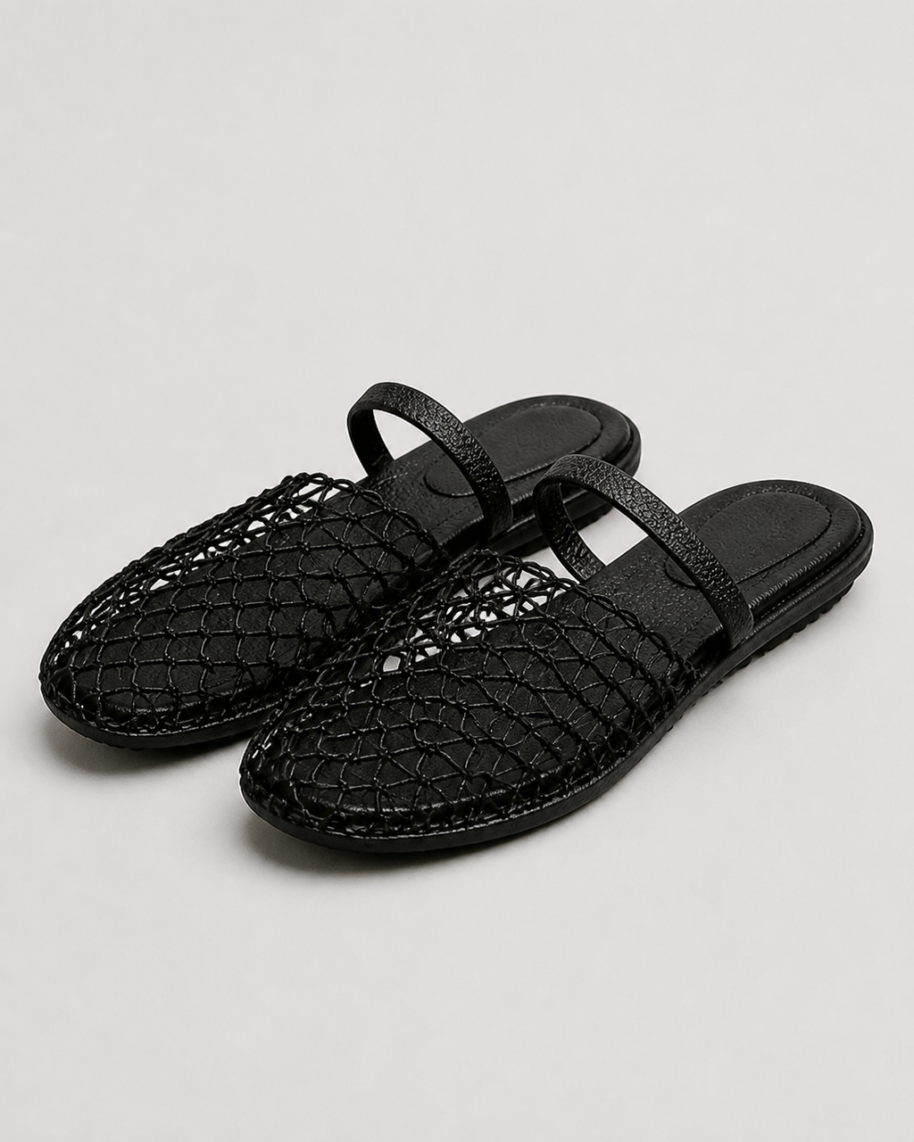 Summer Mesh Mule Sandals | Women's Woven Slip-On Sandals — Black — hero