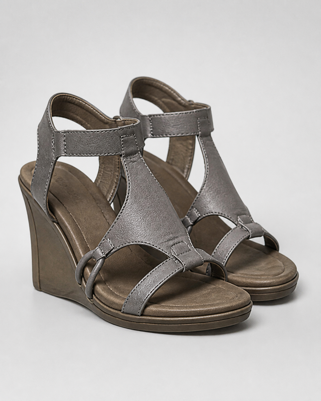 Talia T-Strap Wedge Sandals | Women's High Ankle-Strap Sandals — Grey — hero