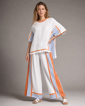 Brooke Striped Co-Ord | Women's Two-Piece Wide-Leg Set — White — threequarter