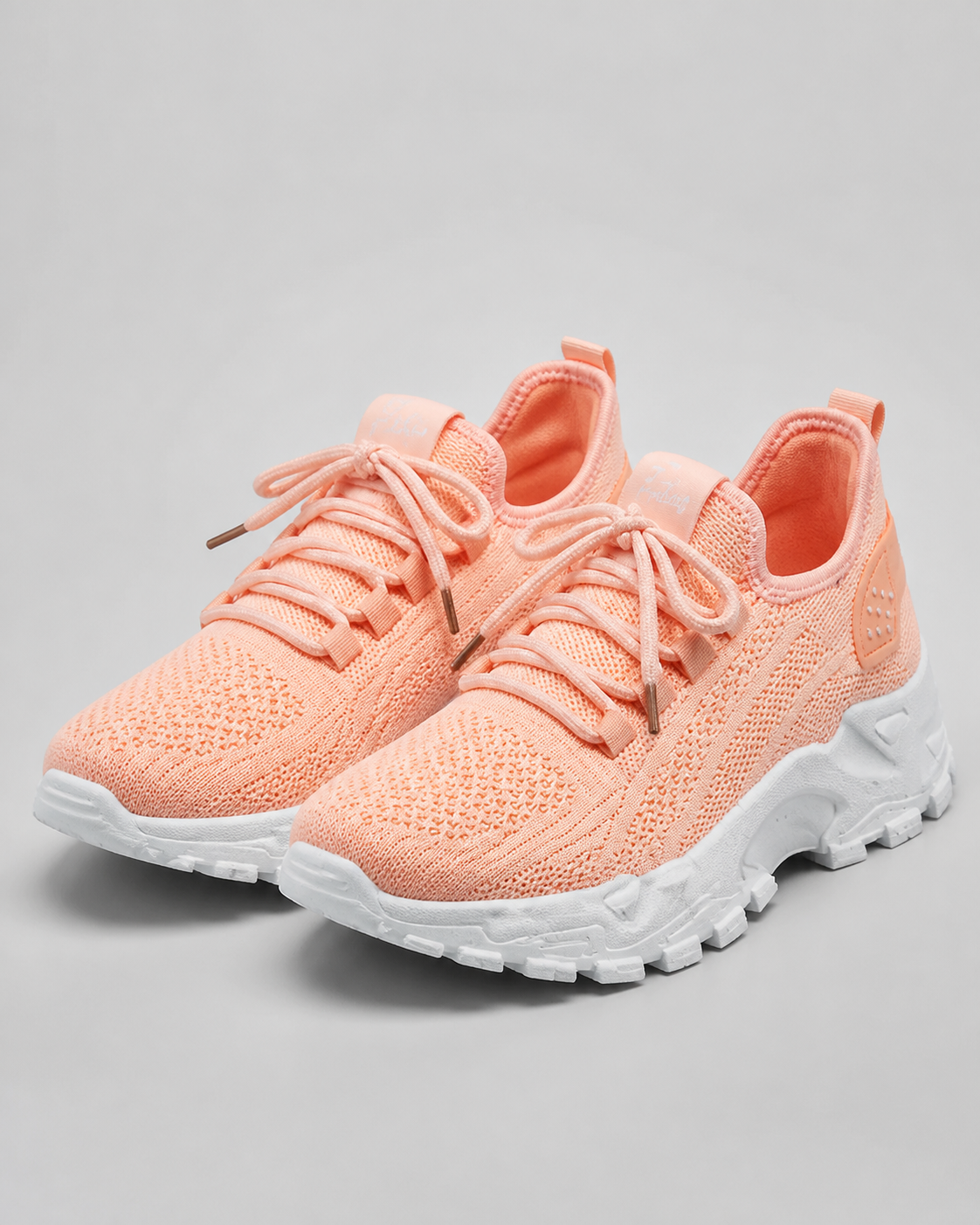 Aura Chunky-Sole Knit Trainers | Women's Lace-Up Mesh Sneakers — Peach — hero