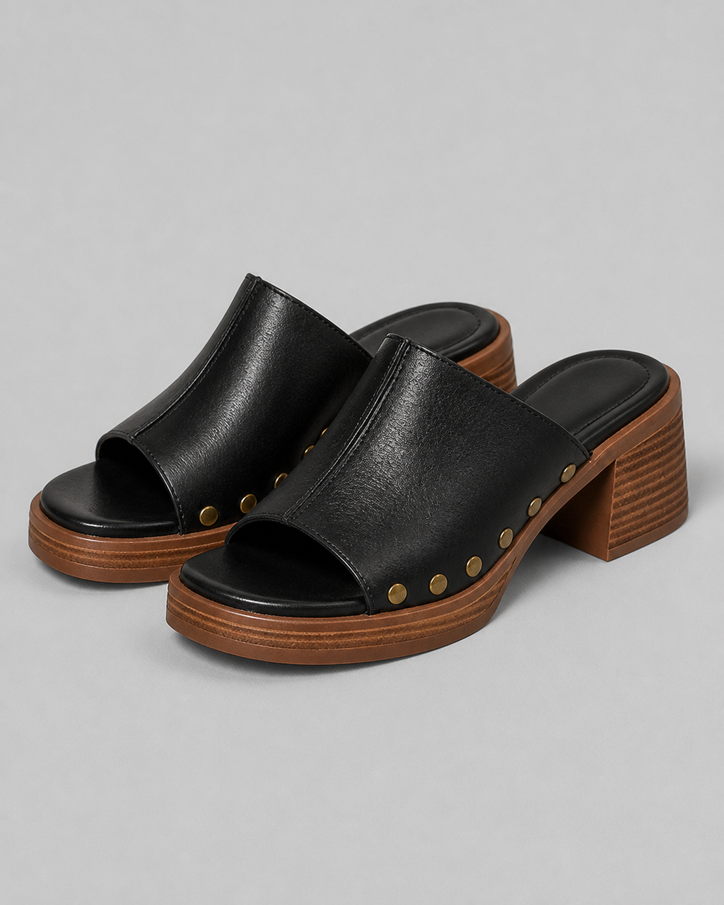 Camilla Studded Mule Sandals | Women's Low Block Heel Sandals — Black — hero