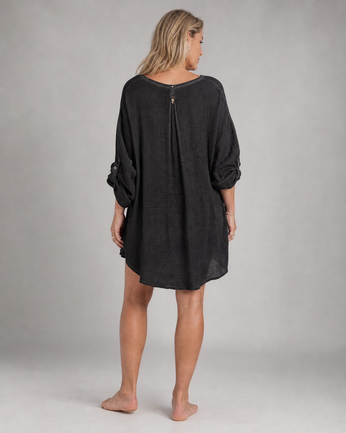 Criza Oversized Shirt | Women's Lightweight Relaxed Blouse — Black — back