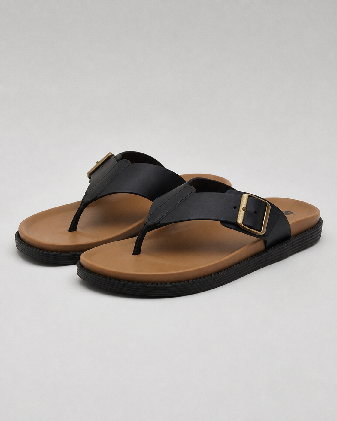 Veylor Toe-Post Thong Sandals | Women's Flat Leather-Look Sandals — Black — hero