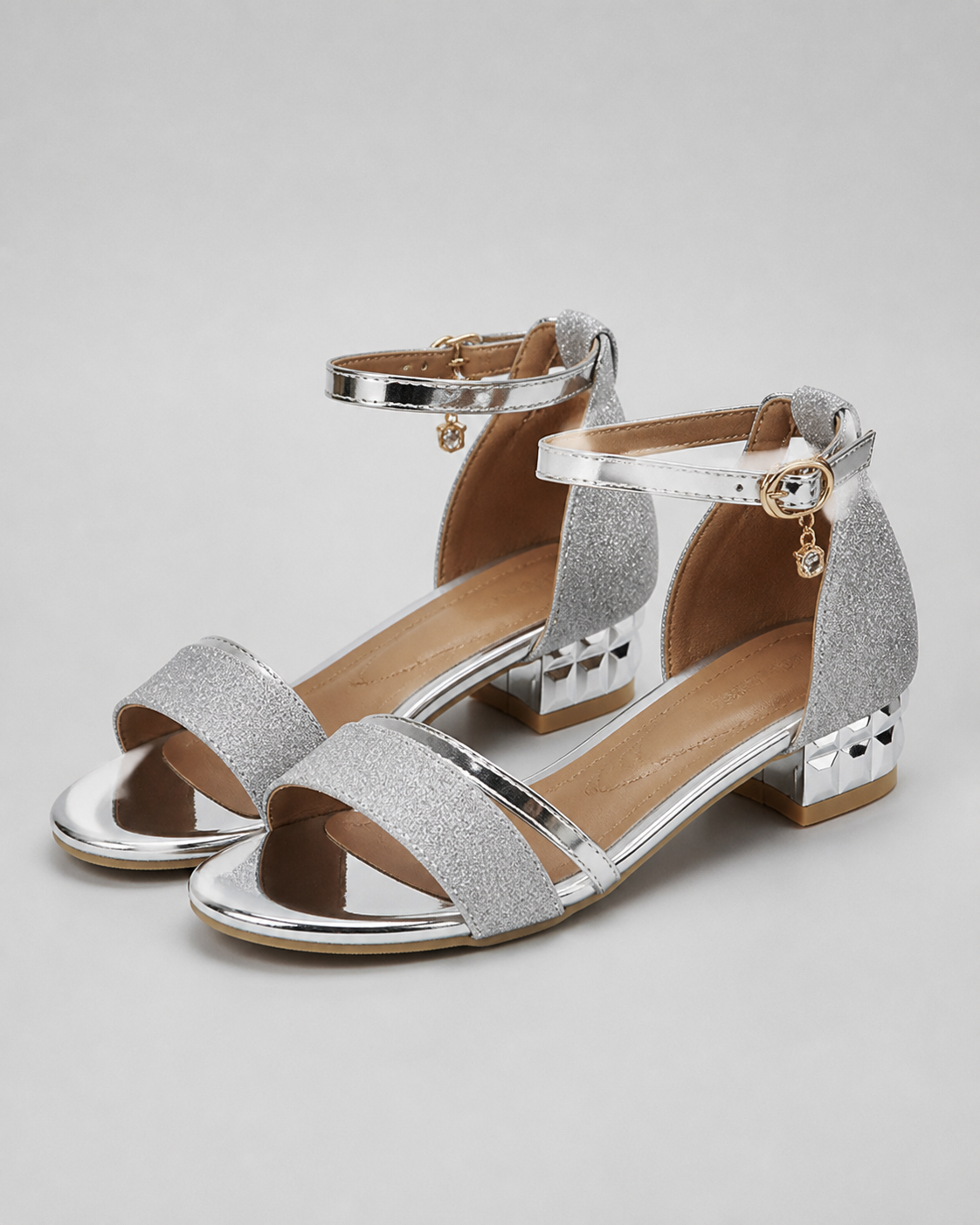 Evadne Block Heel Sandals | Women's Metallic Ankle-Strap Sandals — Silver — hero