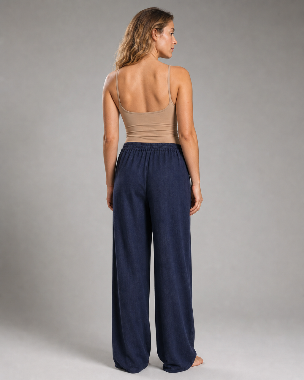 Vivo Drawstring Tapered Pants | Women's Relaxed Summer Trousers — Navy Blue — back