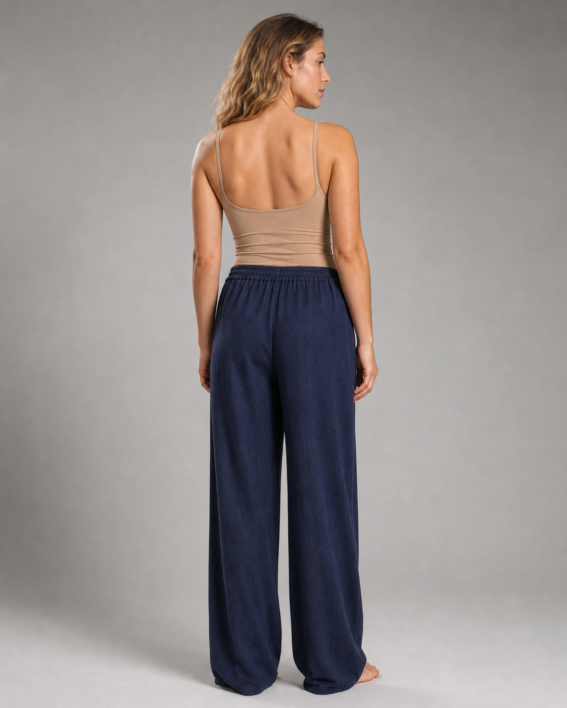 Vivo Drawstring Tapered Pants | Women's Relaxed Summer Trousers — Navy Blue — back