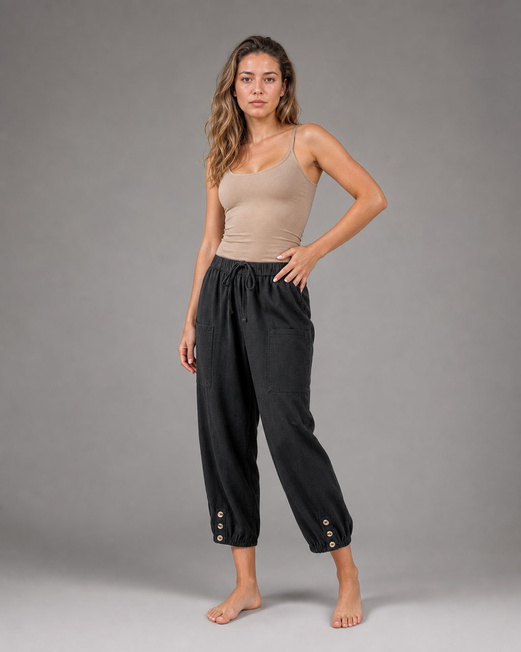 Lena High-Waist Straight Pants | Women's Relaxed Trousers — Black — threequarter
