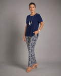 Afton Top & Trouser Set | Women's Relaxed Two-Piece — Navy Blue — threequarter