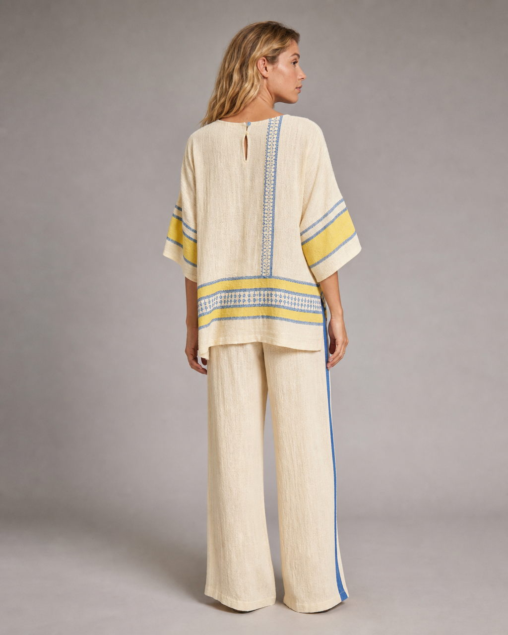Samantha Striped Co-Ord | Women's Two-Piece Wide-Leg Set — Cream — back