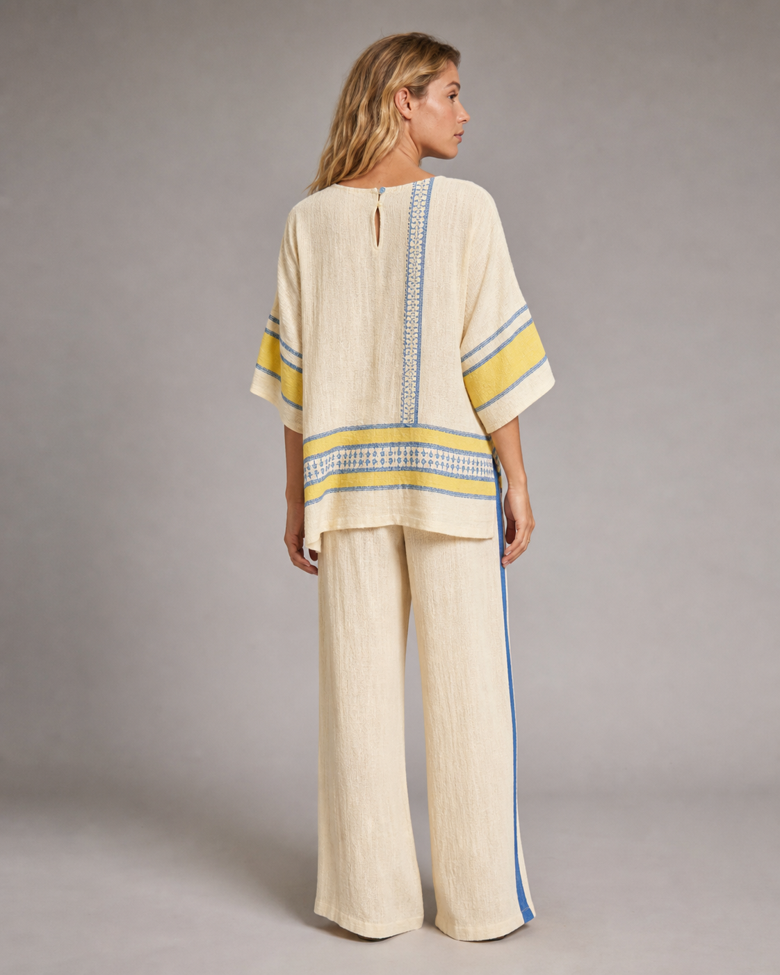 Samantha Striped Co-Ord | Women's Two-Piece Wide-Leg Set — Cream — back