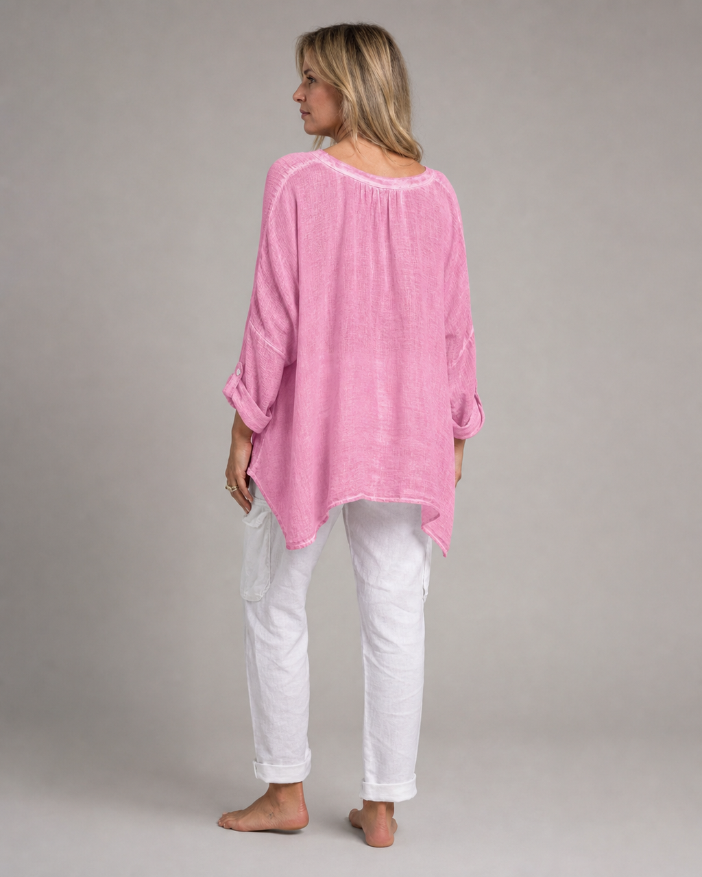 Criza Oversized Shirt | Women's Lightweight Relaxed Blouse — Pink — back