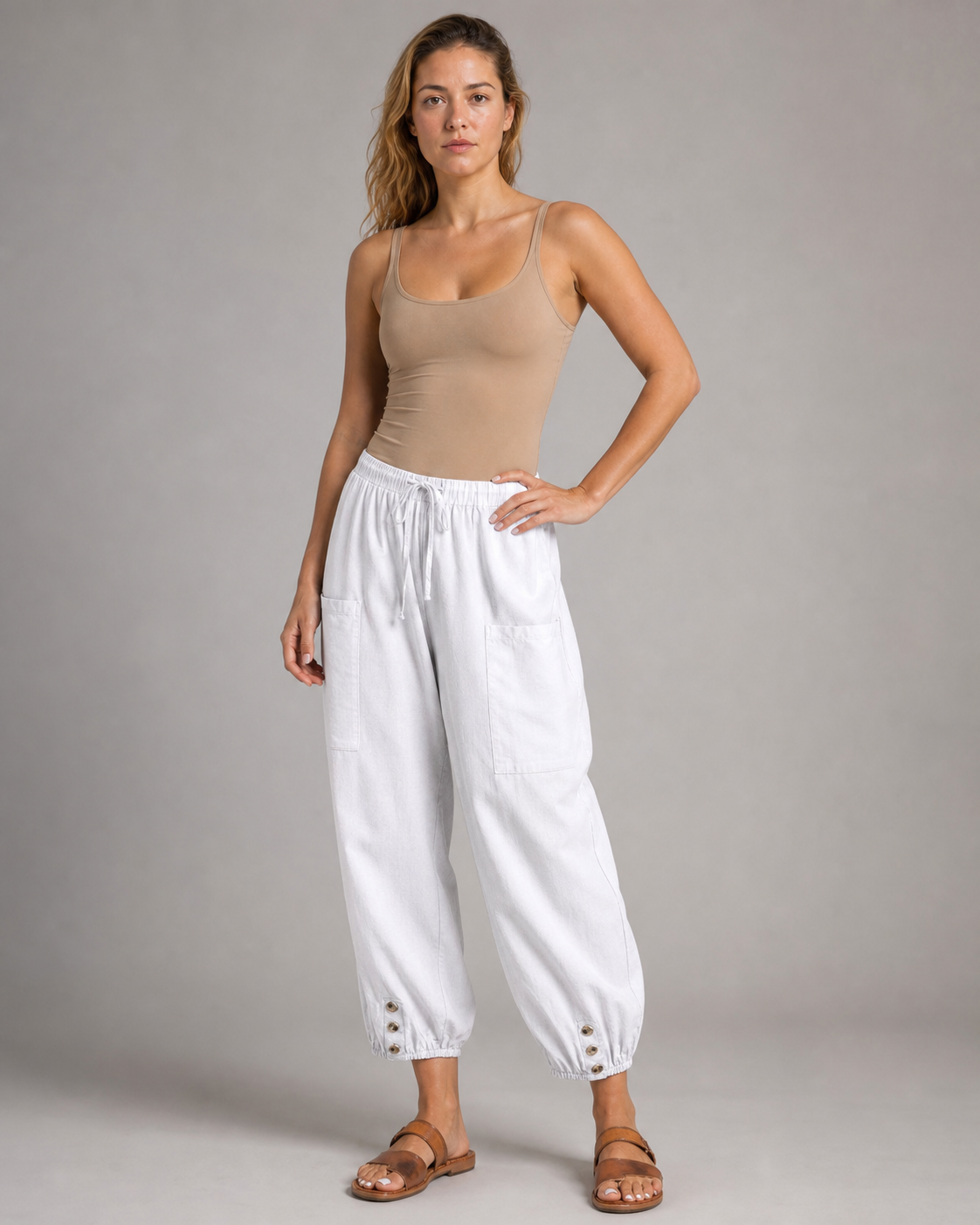 Lena High-Waist Straight Pants | Women's Relaxed Trousers — White — threequarter