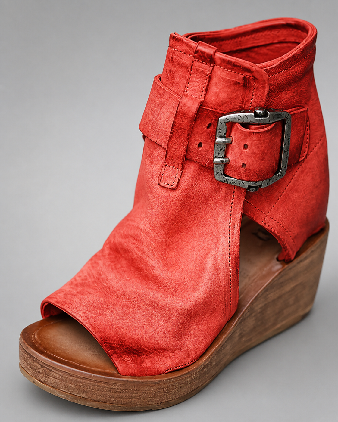 Rosamund Ankle-Strap Wedge Sandals | Women's High Platform Sandals — Red — macro