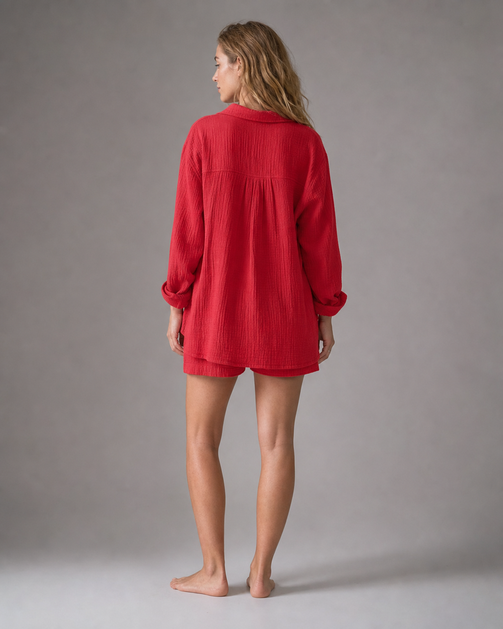Rosa Shirt & Shorts Set | Women's Two-Piece Summer Co-Ord — Red — back