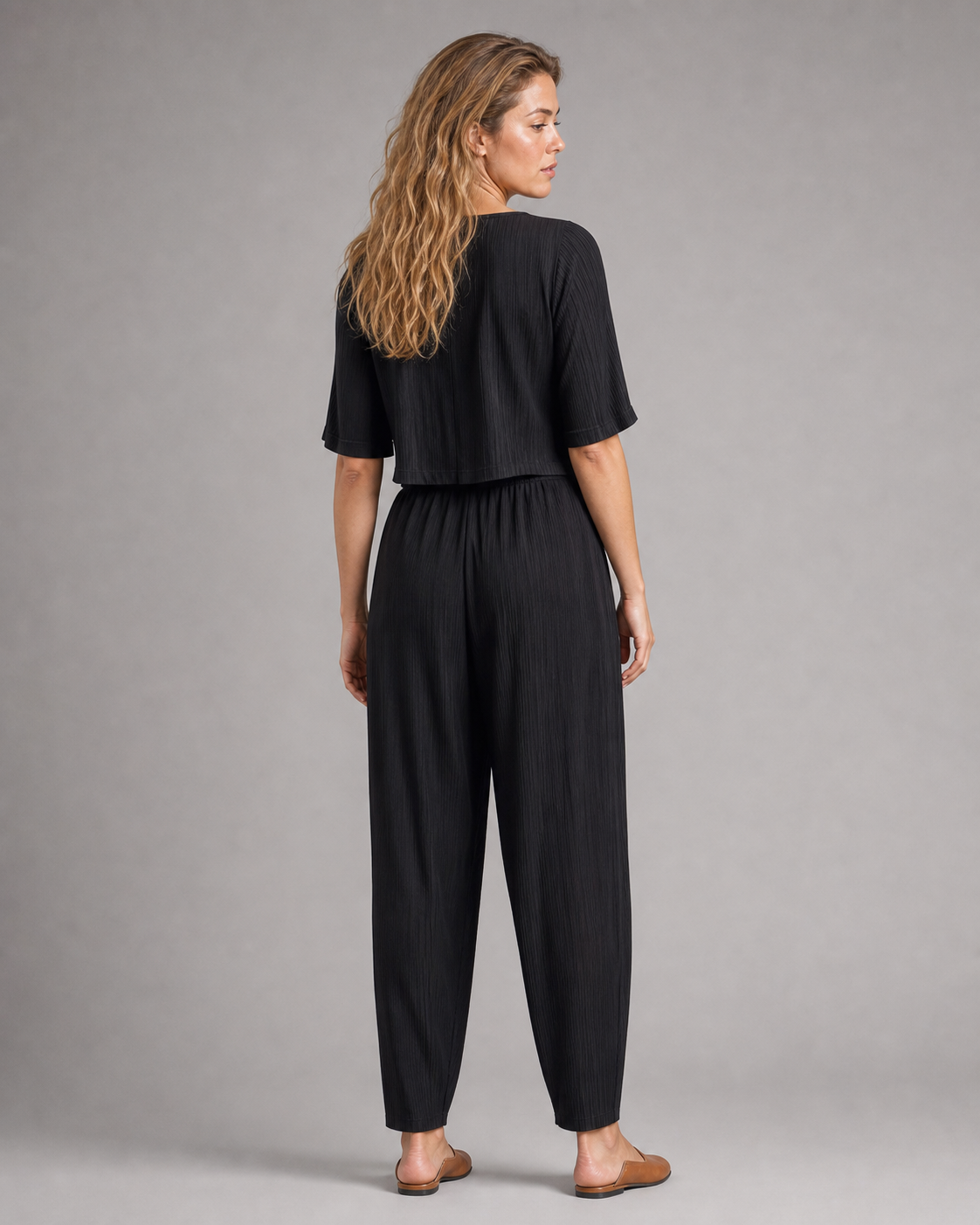 Desiree Relaxed Barrel Pants | Women's Lightweight Summer Trousers — Black — back
