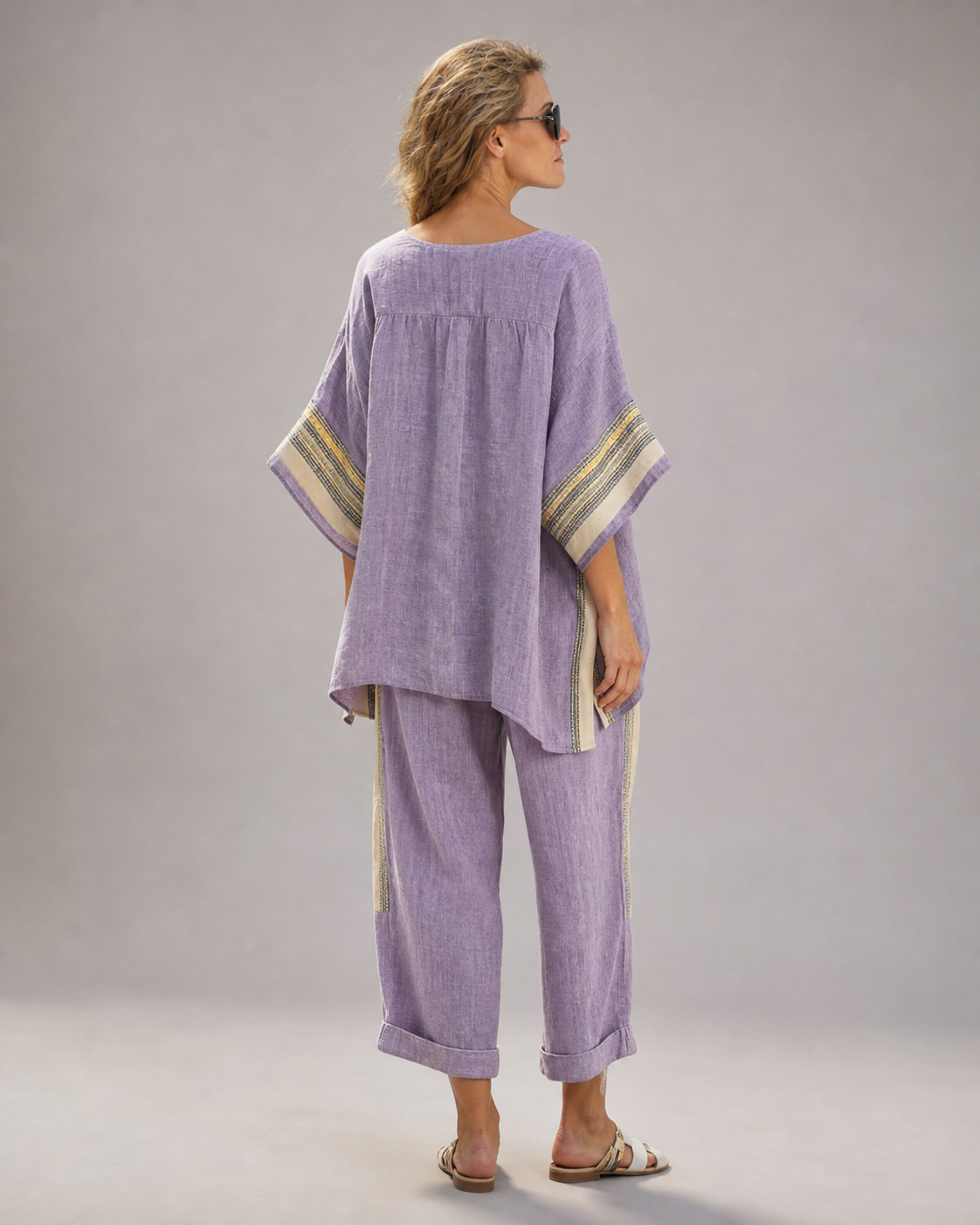 Skye Striped Co-Ord | Women's Two-Piece Wide-Leg Set — Purple — back