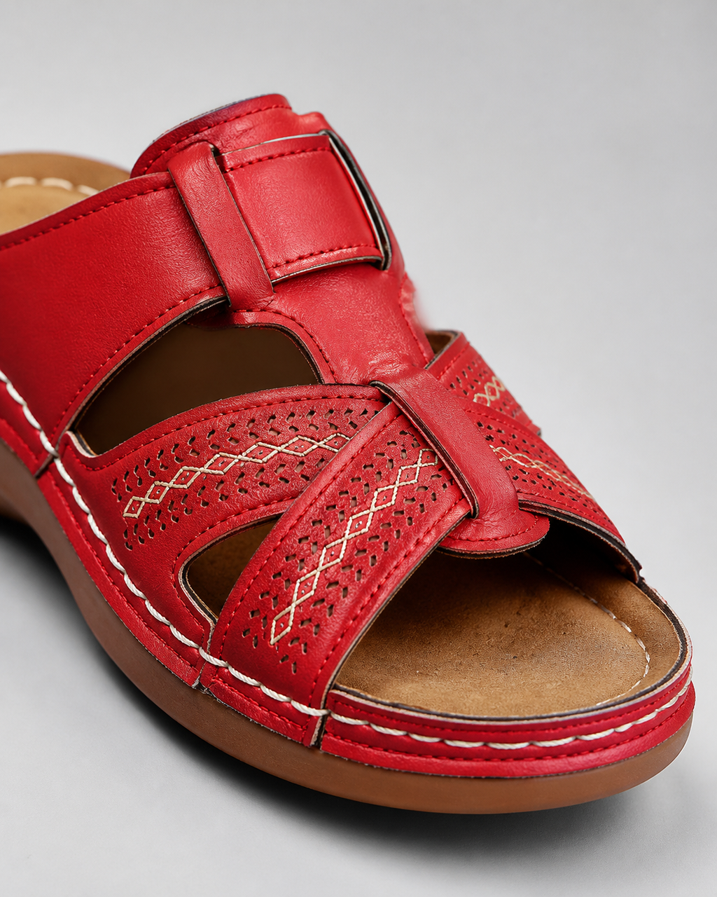 Aria Woven Wedge Sandals | Women's Cushioned Toe-Loop Sandals — Red — macro