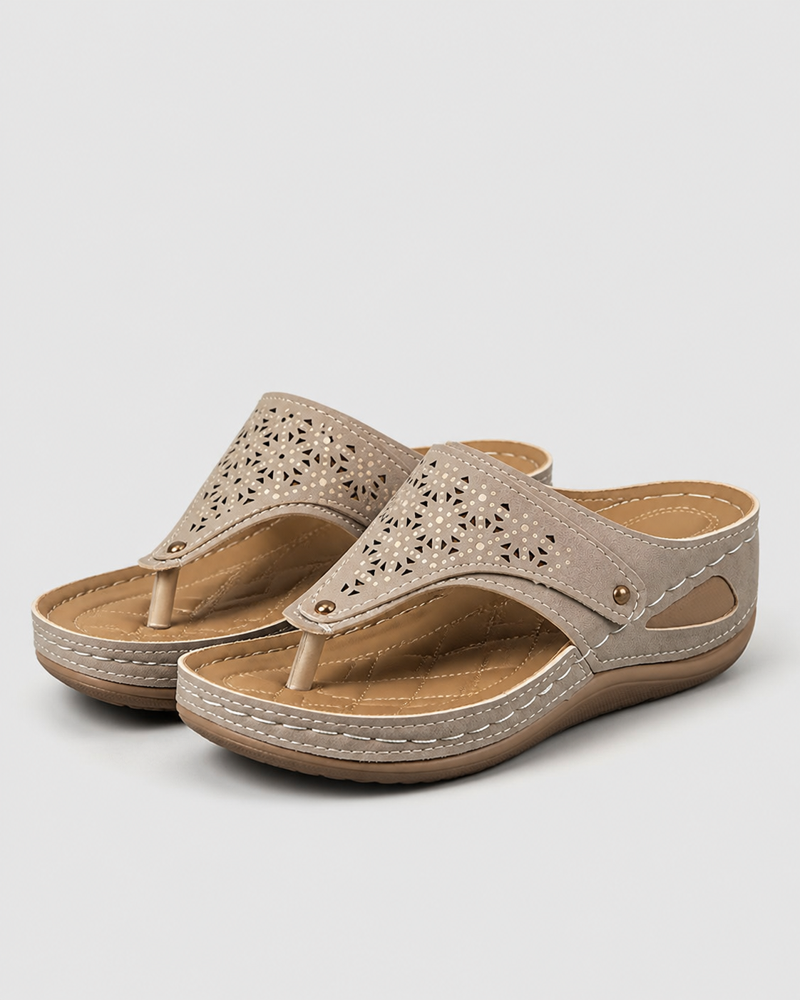 Xaria Beaded Wedge Sandals | Women's Toe-Post Platform Sandals — Khaki — hero