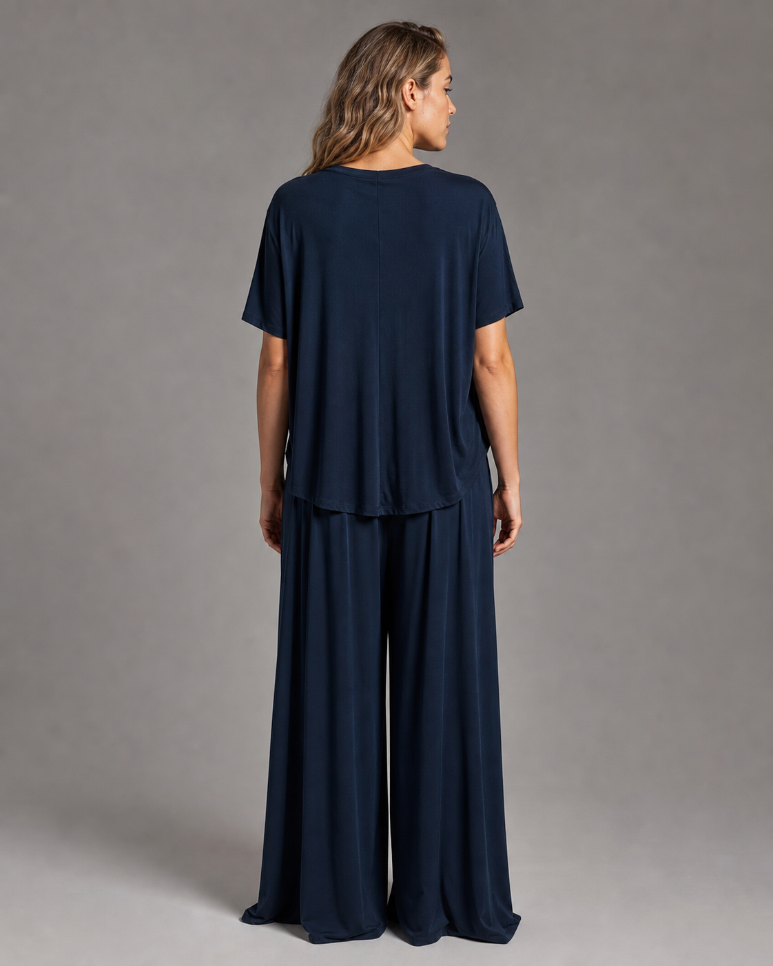 Leanne Top & Wide-Leg Set | Women's Casual Two-Piece Co-Ord — Navy Blue — back