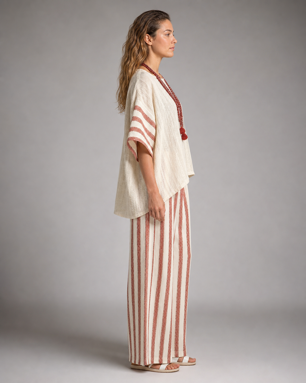Jorja Striped Co-Ord | Women's Two-Piece Wide-Leg Set — White — side