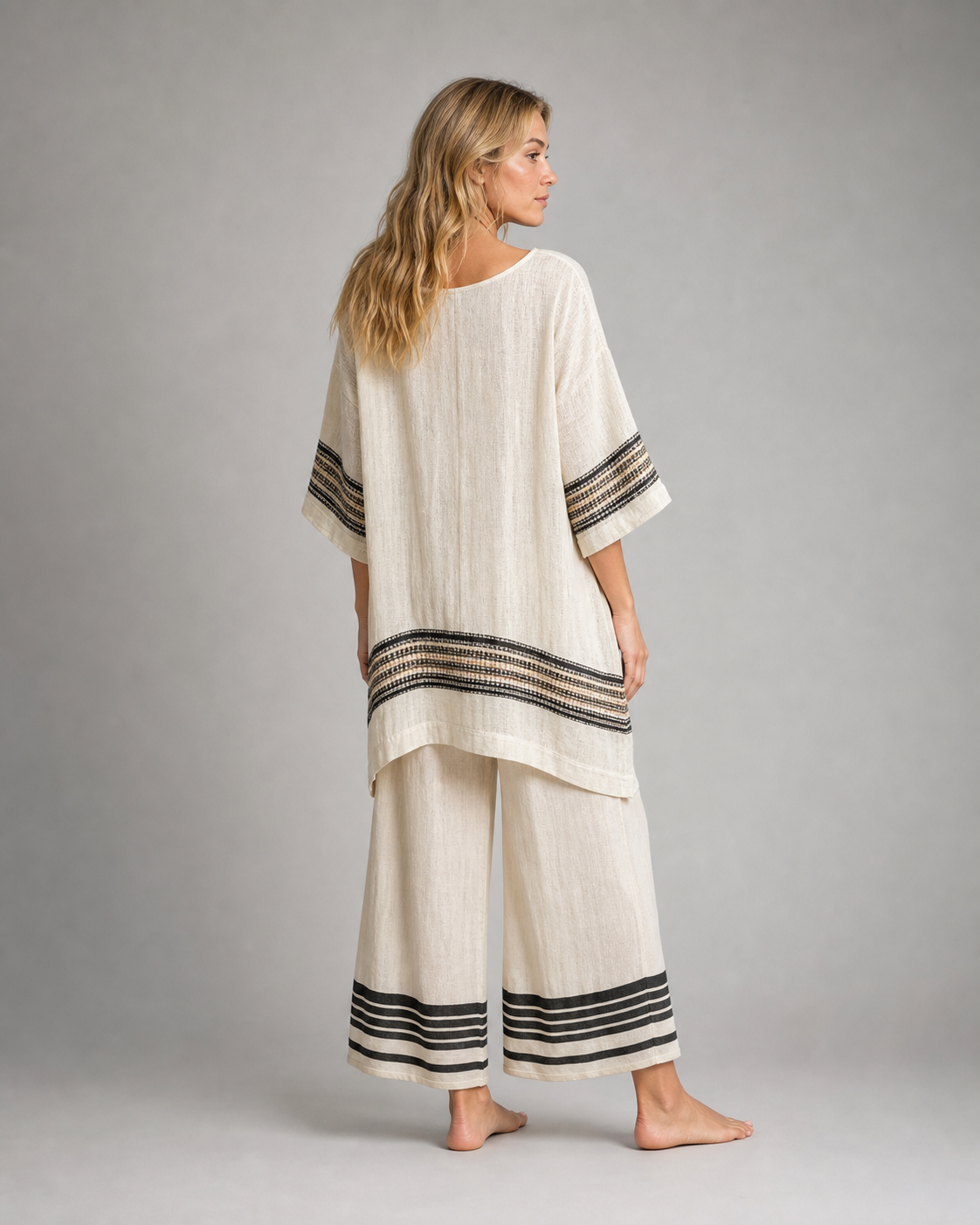 Jesse Striped Co-Ord | Women's Two-Piece Wide-Leg Set — White — back