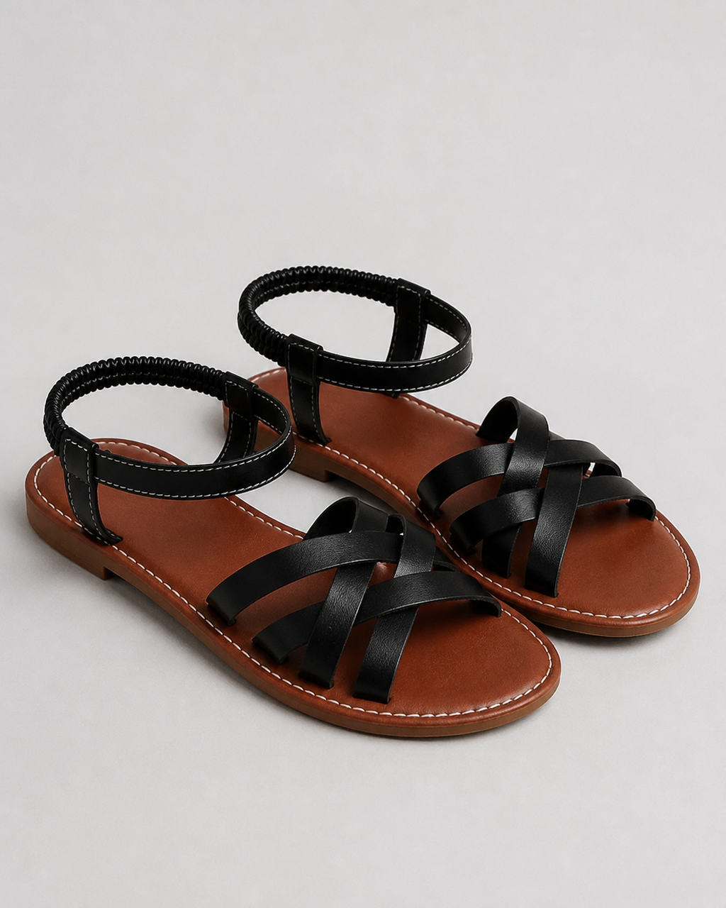 Sicily Woven Flat Sandals | Women's Cross-Strap Summer Sandals — Black — hero