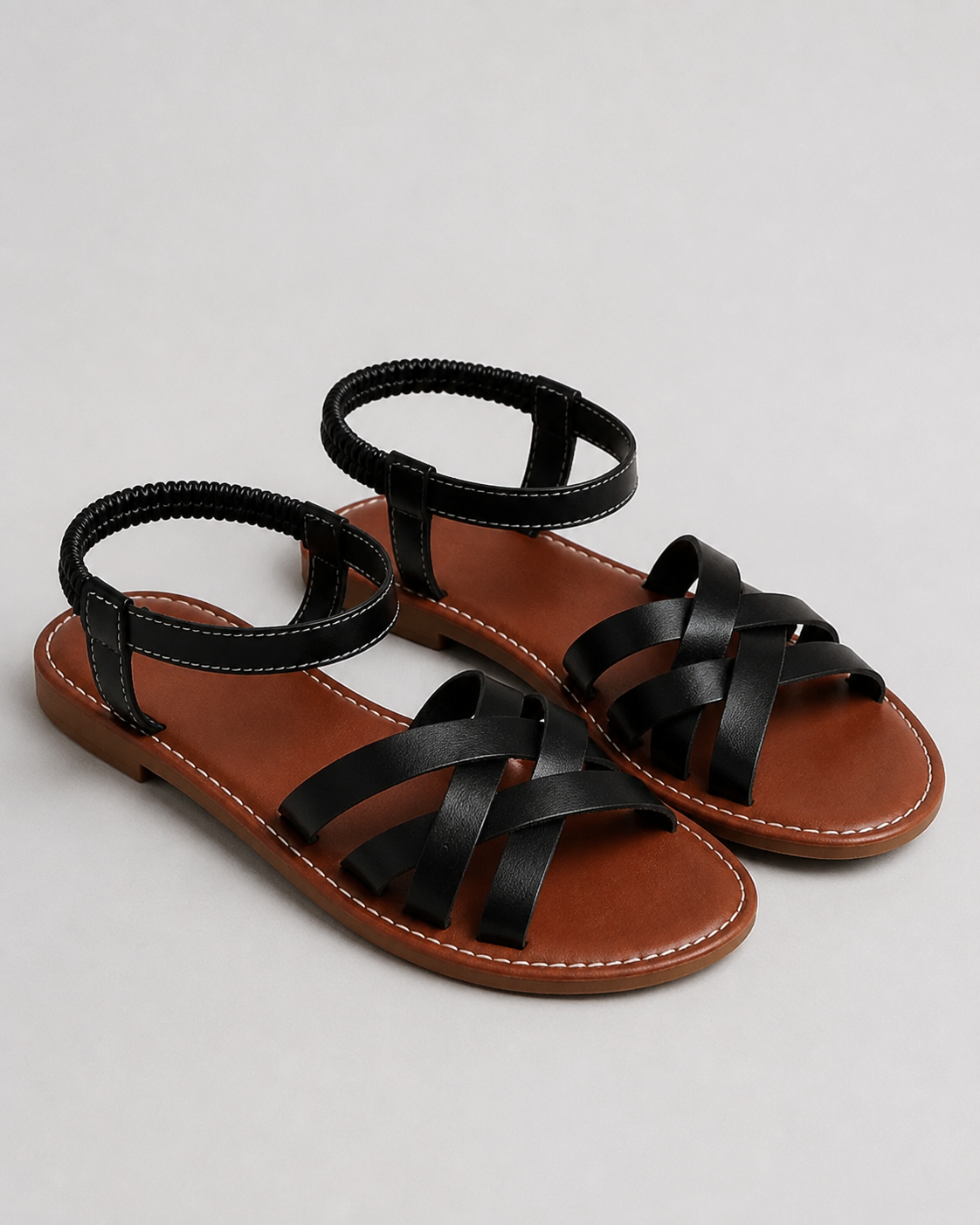 Sicily Woven Flat Sandals | Women's Cross-Strap Summer Sandals — Black — hero