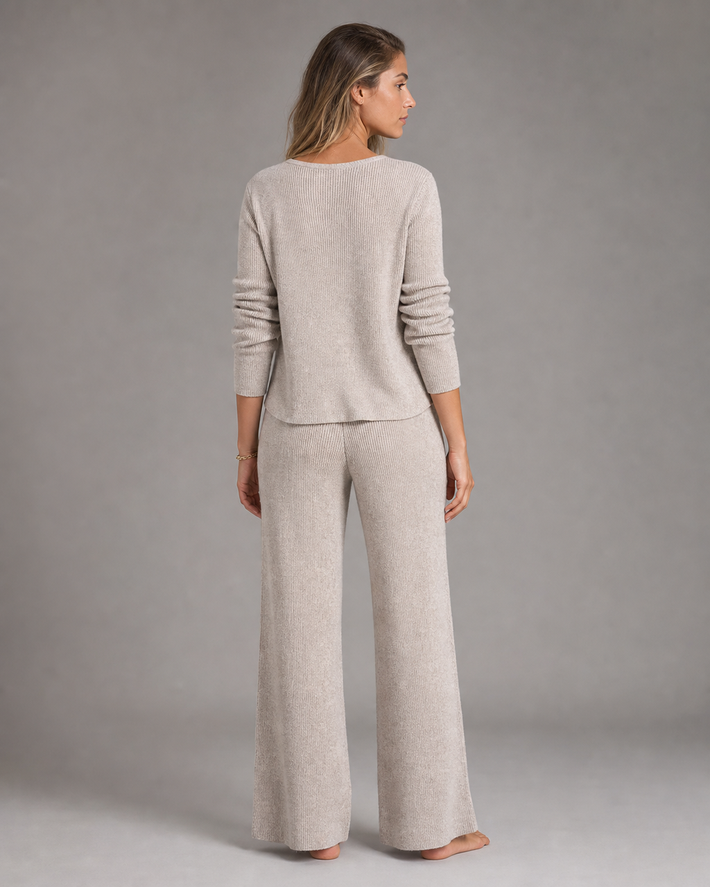 Lara Knit Cardigan Set | Women's Two-Piece Loungewear Co-Ord — Gray — back