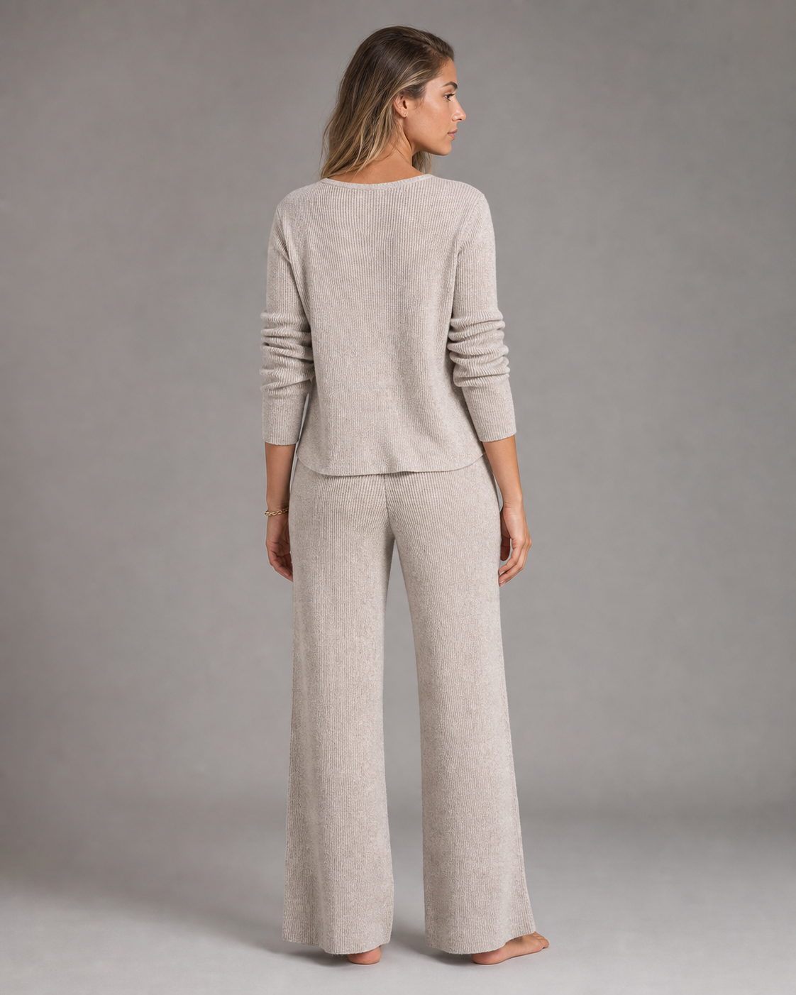 Lara Knit Cardigan Set | Women's Two-Piece Loungewear Co-Ord — Gray — back
