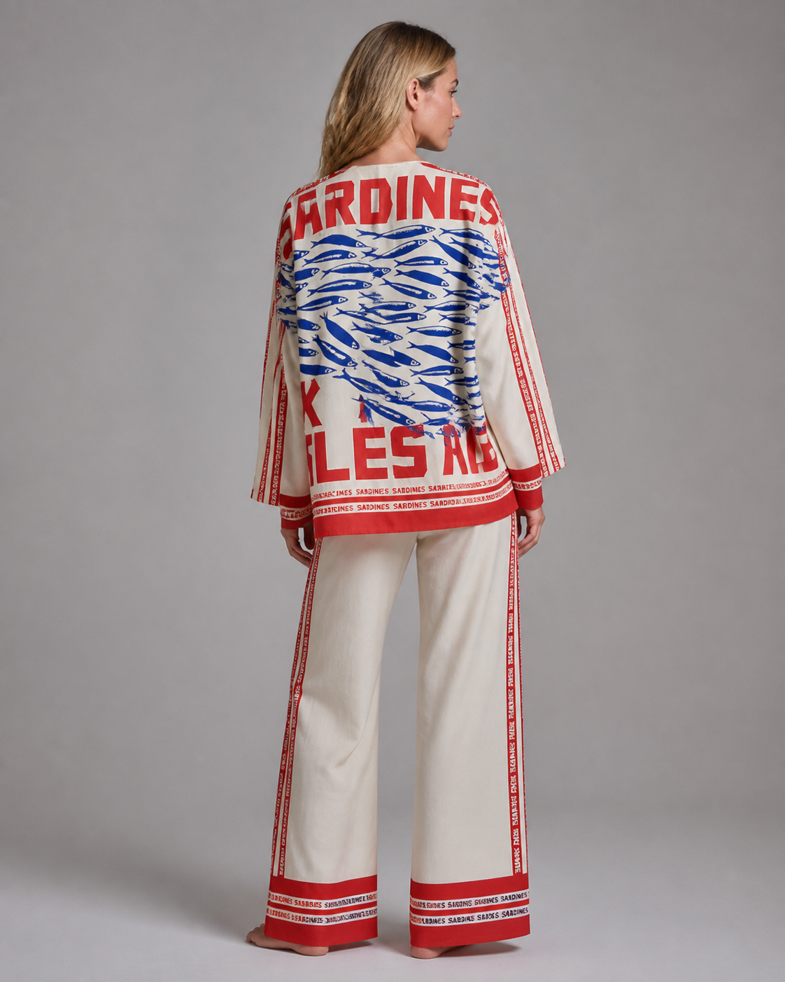 Levi Printed Co-Ord | Women's Two-Piece Shirt & Trouser Set — Red/Blue — back