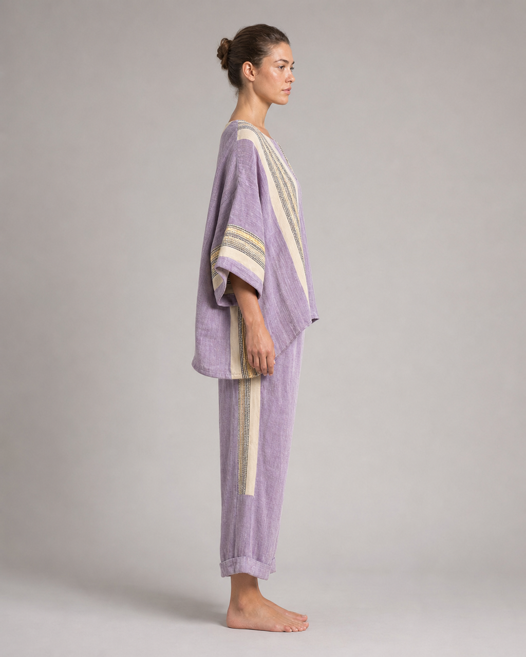 Skye Striped Co-Ord | Women's Two-Piece Wide-Leg Set — Purple — side