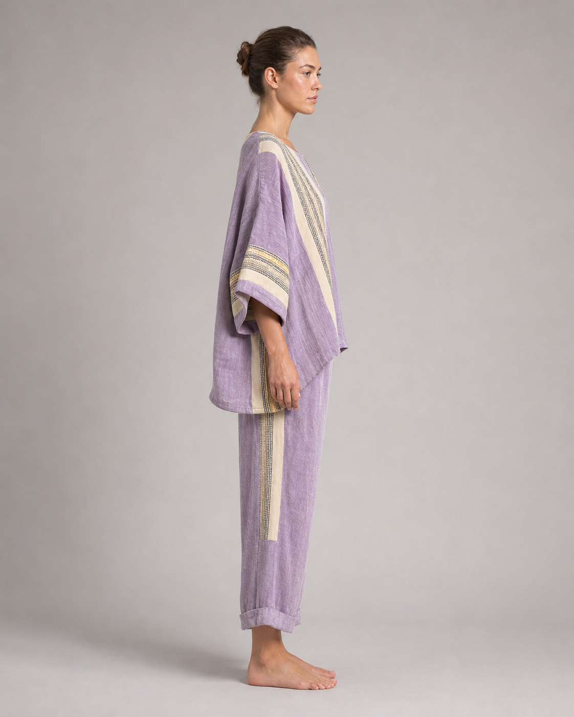 Skye Striped Co-Ord | Women's Two-Piece Wide-Leg Set — Purple — side