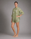 Kourtney Embroidered Shirt | Women's Relaxed Blouse — Green — threequarter