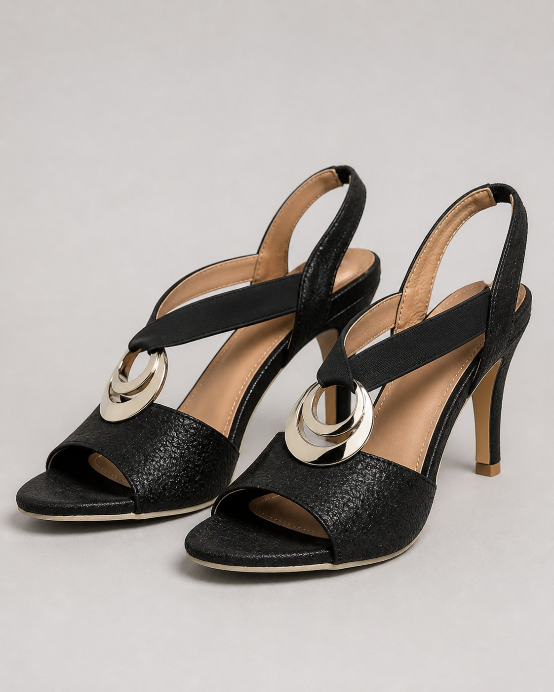 Myra Medallion Heeled Sandals | Women's Ankle-Strap Summer Sandals — Black — hero