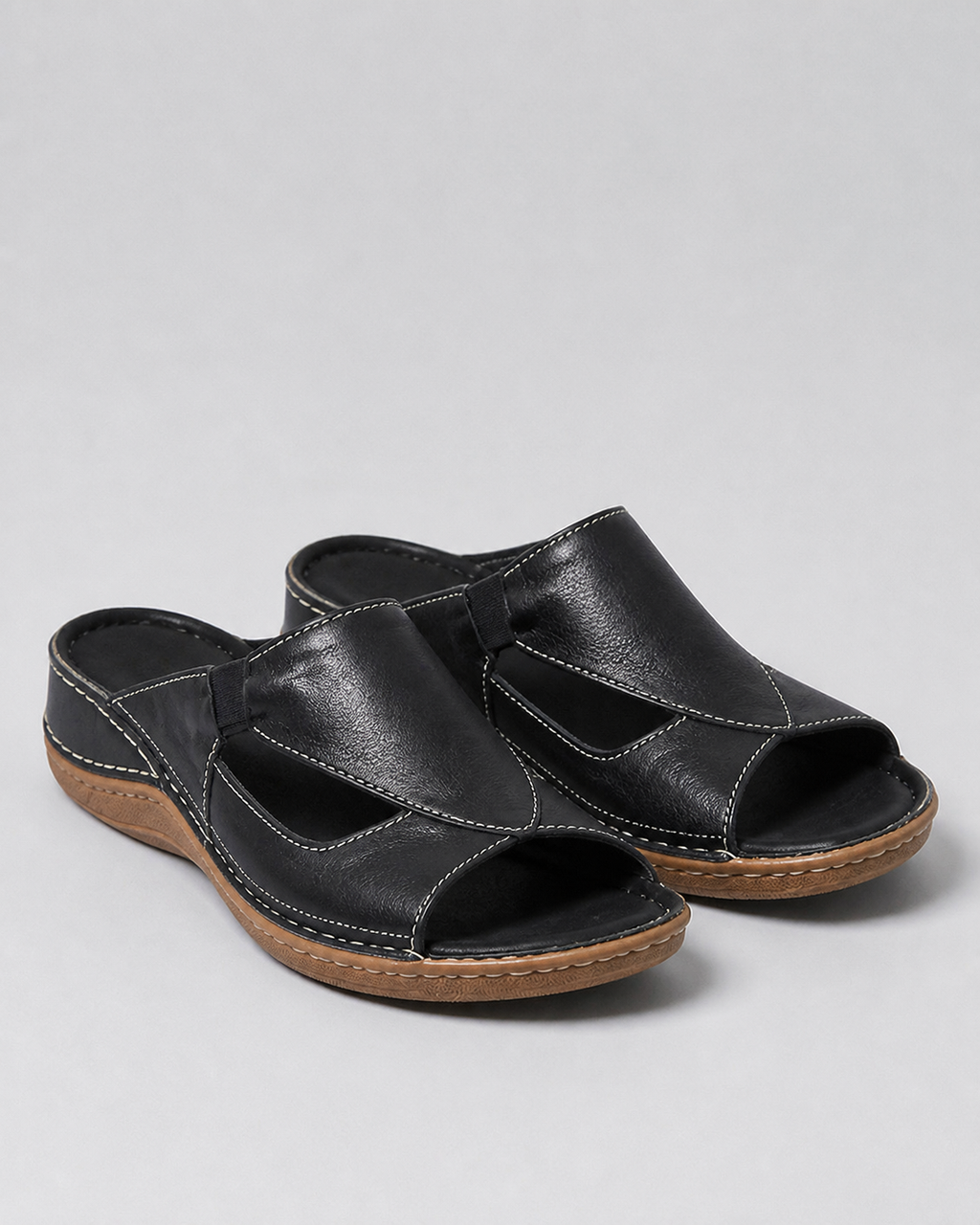 Calva Cut-Out Mule Sandals | Women's Flat Slip-On Sandals — Black — hero